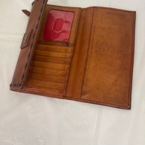 Dooney & Bourke brown Florentine Leather Checkbook Wallet/wristlet, and keychain - Picture 3 of 8